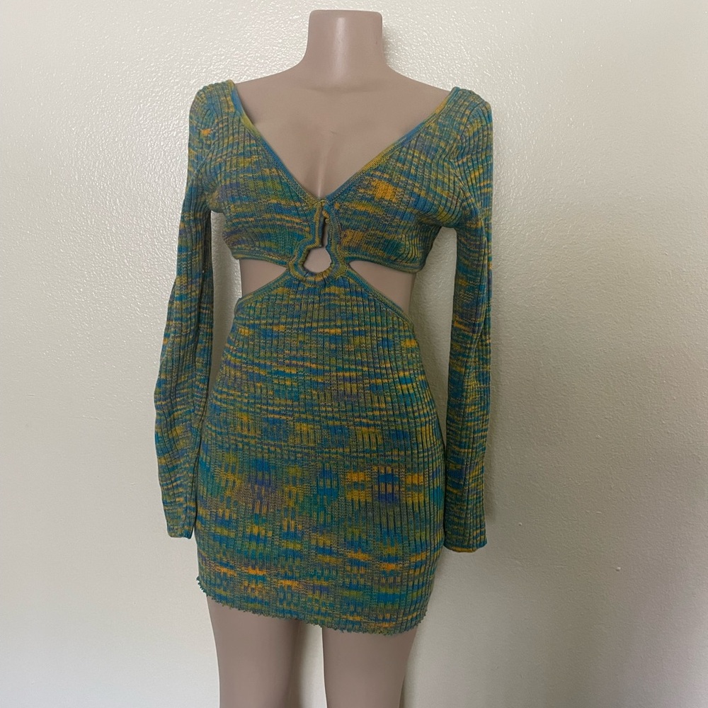 Princess Polly Long Sleeve Cut-Out Dress in Blue and Yellow